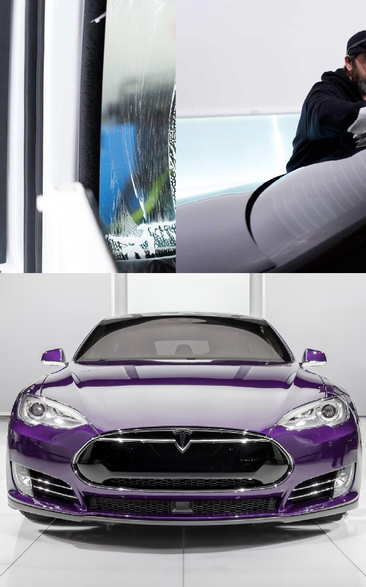 Bartlesville, Oklahoma Tesla Window Tinting Kepler Technician Installing Ceramic Window Tint to Tesla Windshield in Bartlesville